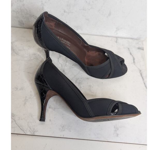 Donald J Pliner black croc embossed strappy open toe high heels pumps size 7.5 - Picture 4 of 12
